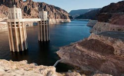 The water intakes for Lake Mead by Hoover Dam, with reduced water levels seen on the canyon walls. (Photo: U.S. Bureau of Reclamation) The water intakes for Lake Mead by Hoover Dam, with reduced water levels seen on the canyon walls. (Photo: U.S. Bureau of Reclamation)
