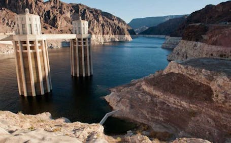 The water intakes for Lake Mead by Hoover Dam, with reduced water levels seen on the canyon walls. (Photo: U.S. Bureau of Reclamation) The water intakes for Lake Mead by Hoover Dam, with reduced water levels seen on the canyon walls. (Photo: U.S. Bureau of Reclamation)
