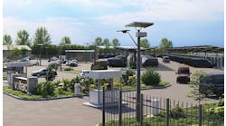 An illustration of an EV charging facility from Voltera, which launches today with a focus on serving customers deploying fleets of electric vehicles. (Image: Voltera)