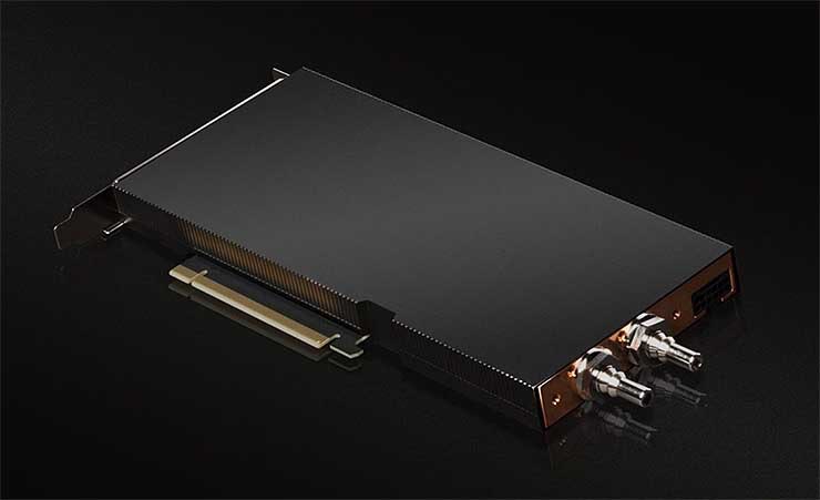 An image of an NVIDIA-liquid cooled PCIe A100 GPU. (Image: NVIDIA)