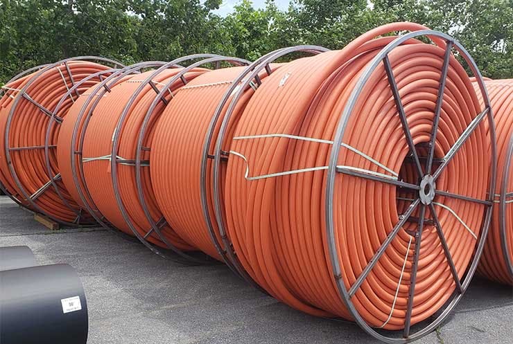 Large spools of 2-inch innerduct to support Quantum Loophole&rsquo;s planned high-density fiber loop between Loudoun County, Virginia and its Adamstown, Md. campus. (Photo: Rich Miller)