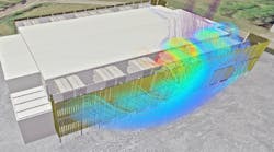 CFD simulations show air flow around the exterior of a data center. (Source: Future Facilities)