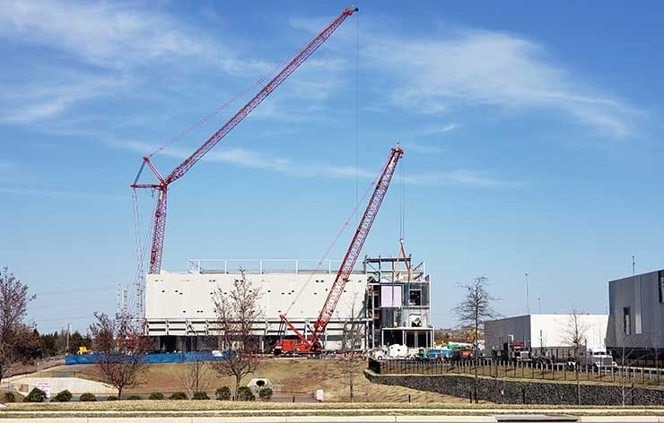 A new 96 megawatt data center under construction on the Vantage Data Centers campus in Ashburn, Virginia. (Photo: Rich Miller)