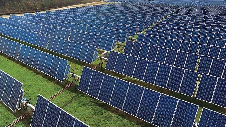 Solar panels at Dominion Energy&rsquo;s Whitehouse generation project in Louisa County. The 250-acre array generates 20 megawatts of solar energy. (Photo: Dominion Energy)
