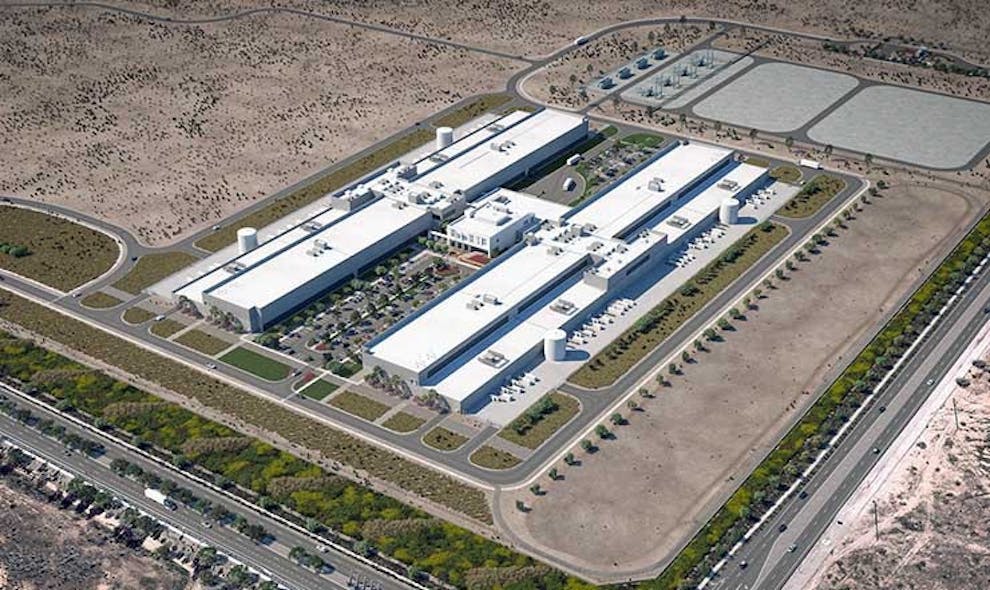 An illustration of the planned $800 million Facebook data center campus in Mesa, Arizona. (Image: Facebook)