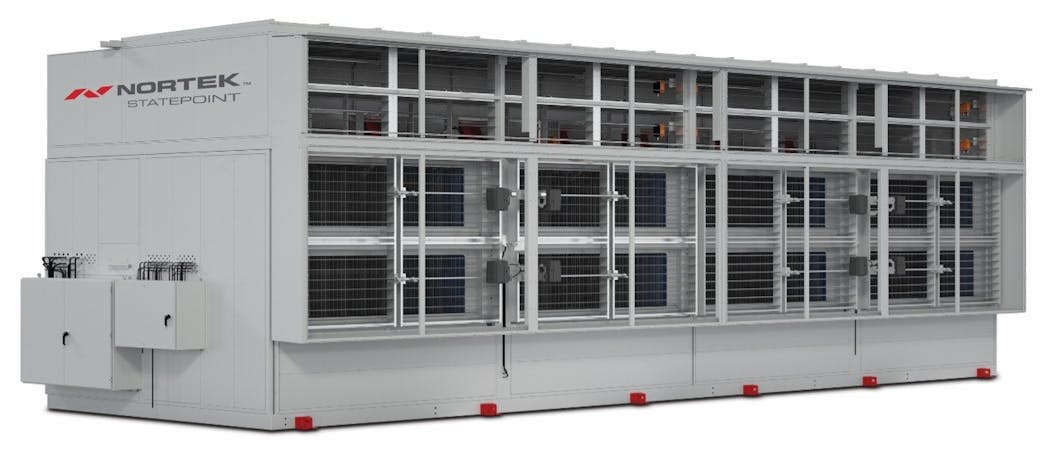 A StatePoint self-contained, indirect evaporative liquid cooling plant. This unit is available to modular data center operators in modules on skids that can be quickly integrated onsite to cut HVAC construction time by at least half. (Photo Credit: Nortek Data Center Cooling)