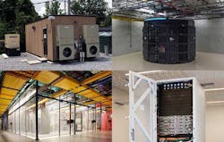 Edge computing deals and deployments span the range of digital infrastructure, from racks and modules to data center halls. (Images: American Tower, Vapor IO, Equinix and Amazon)