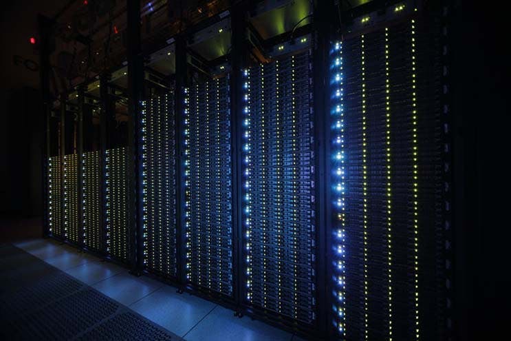 A row of servers inside a data center for Rackspace. (Image: Rackspace)