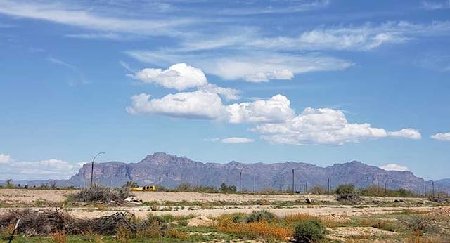 A view of the mountains in Mesa, Arizona, as seen from the Elliott Road Technology Corridor. (Source: Data Center Frontier)