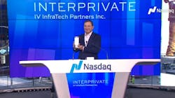 Kevin Timmons, the CEO of InterPrivate IV InfraTech Partners, celebrates the company&rsquo;s IPO last week on the NASDAQ Exchange. (Image: NASDAQ)