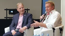 Infrastructure Masons founder Dean Nelson interviews entrepreneur Michael Tobin (right), who is reportedly eyeing new investment vehicles for the sector. (Photo: Rich Miller)