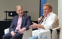 Infrastructure Masons founder Dean Nelson interviews entrepreneur Michael Tobin (right), who is reportedly eyeing new investment vehicles for the sector. (Photo: Rich Miller) Infrastructure Masons founder Dean Nelson interviews entrepreneur Michael Tobin (right), who is reportedly eyeing new investment vehicles for the sector. (Photo: Rich Miller)