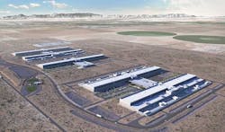 An illustration of Facebook&rsquo;s plans for its expanded data center campus in Utah, which now spans five data center structures. (Image: Facebook)