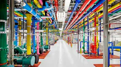 Large pipes sporting Google’s logo colors move water throughout the cooling plant at the Google’ data center in Douglas County, Georgia. (Photo: Google)