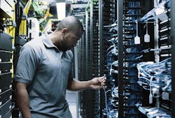 A technician works inside the Digital Realty data center inside 60 Hudson Street in New York City, a key aggregation point for global data traffic. (Photo: Digital Realty)