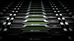 A high-density rack of NVIDIA GPUs. (Image: NVIDIA)