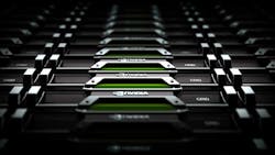 A high-density rack of NVIDIA GPUs. (Image: NVIDIA)
