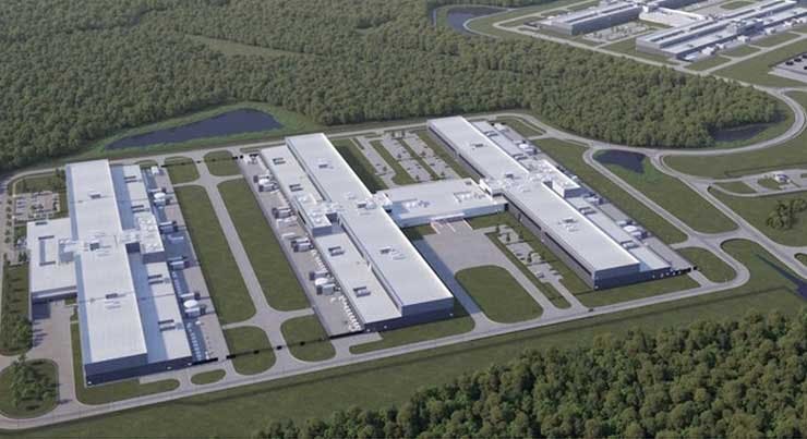 An illustration of Facebook&rsquo;s expansion of its Newton County, Georgia data center campus, which will add three massive data center buildings. (Image: Facebook)