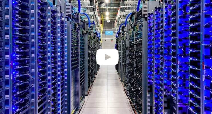 Rows of servers inside a Google data center, as seen in a company video. (Image: Google)