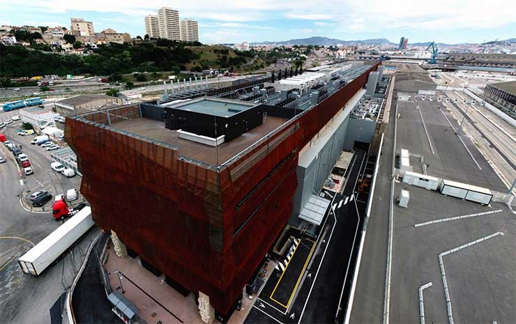 An overhead view of the Digital Realty MRS3 data center, housed in a former submarine base in Marseille, France. (Image: Digital Realty)