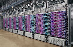 An eight-rack pod of Google&rsquo;s liquid-cooled TPU version 3 servers for artificial intelligence workloads. (Image: Google)