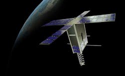 An illustration of a compact nano-satellite from Hiber, which is creating a space-based IoT network. (Image: Hiber)