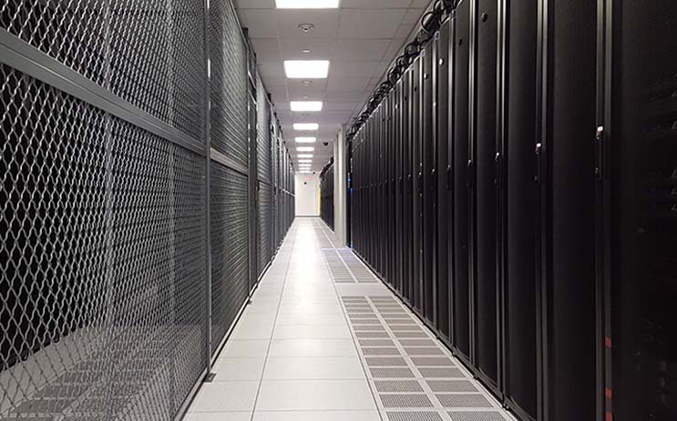 A row of cabinets inside one of the data halls at the TierPoint TekPark data center near Allentown, Pa. (Photo: Rich Miller)