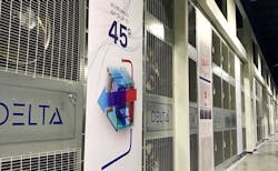 The cooling wall inside Aligned Ashburn, featuring an array of Delta Cube cooling units. (Photo: Aligned Energy) The cooling wall inside Aligned Ashburn, featuring an array of Delta Cube cooling units. (Photo: Aligned Energy)