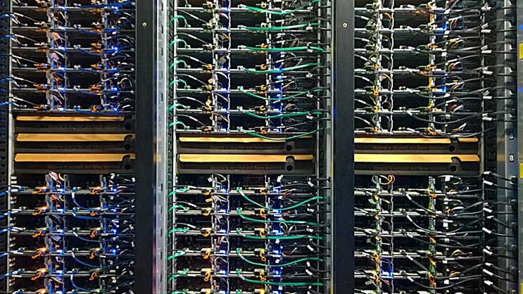 A row of servers inside a Facebook data center. (Photo: Rich Miller)