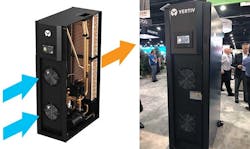 A look at the Vertiv Liebert XDU in-rack cooling distribution unit, designed to enable clients to retrofit existing data centers for liquid cooling. (Images: Vertiv) A look at the Vertiv Liebert XDU in-rack cooling distribution unit, designed to enable clients to retrofit existing data centers for liquid cooling. (Images: Vertiv)