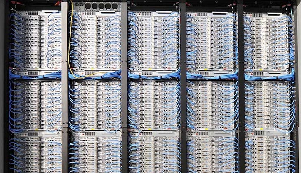A wall of densely-packed cloud servers in a modular deployment at Microsoft. (Photo: Microsoft)