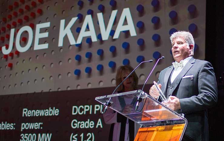 Joe Kava, who heads the data center operation at Google, is honored as the Infrastructure Masons 2019 Sustainability Champion at the recent Datacloud Congress in Monaco. (Photo: Jonothan Mazewski for iMasons)