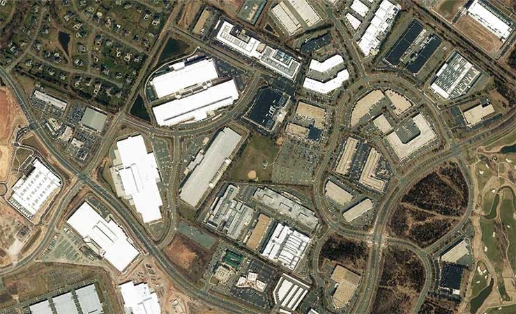 An aerial view of major facilities in Data Center Alley in Ashburn, Virginia. (Image: Loudoun County)