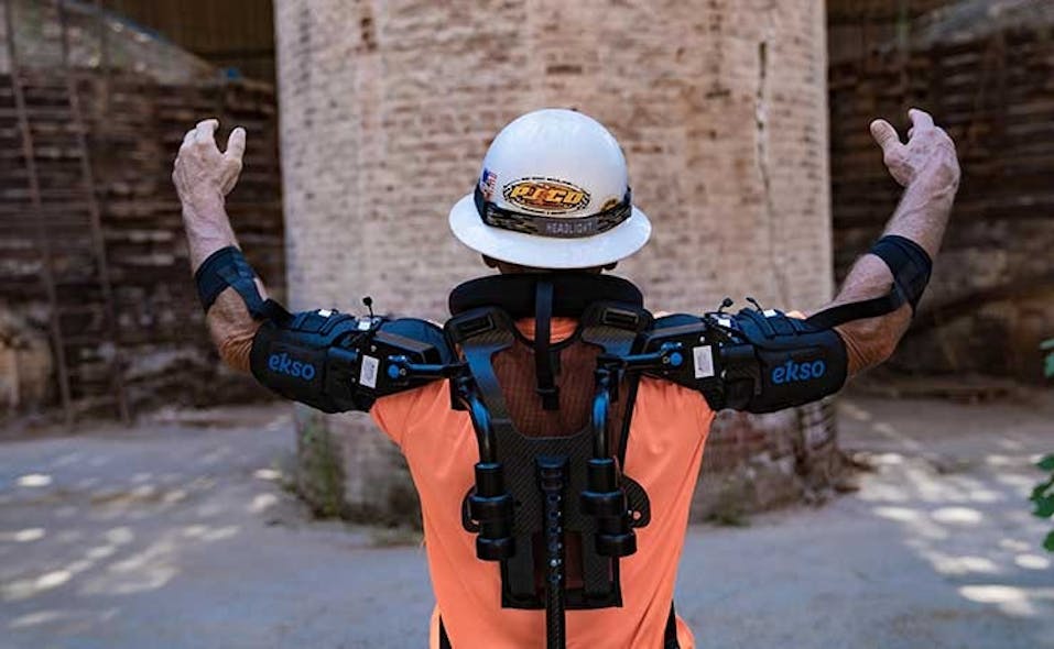 An example of the EksoVest, a robotic exoskeleton for construction and factory workers. (Photo: Ekso Bionics)