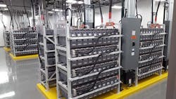 A battery room inside a data center campus in Richmond, Va. These batteries provide temporary emergency power for UPS systems. (Photo: Rich Miller)