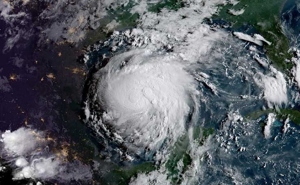 A satellite image of Hurricane Harvey as it approached the Texas coast. The storm dropped more than 50 inches of rain on some parts of the region. (Image: NASA)