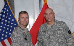 Salute Mision Critical Chairman Lee Kirby (left) with General Ray Odierno, the Chief of Staff of the Army in Iraq. Kirby served as Deputy Chief of Staff of the Multi-National Corps in Iraq before founding Salute. (Photo: Salute Inc.)