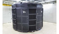 A Vapor Chamber colocation enclosure inside a Kinetic Edge facility in Chicago. The round design is a distinctive element of Vapor IO&rsquo;s design. (Photo: Vapor IO)