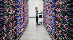 A row of racks filled with Google’s AI hardware, known as TPUs. (Photo: Google) A row of racks filled with Google’s AI hardware, known as TPUs. (Photo: Google)