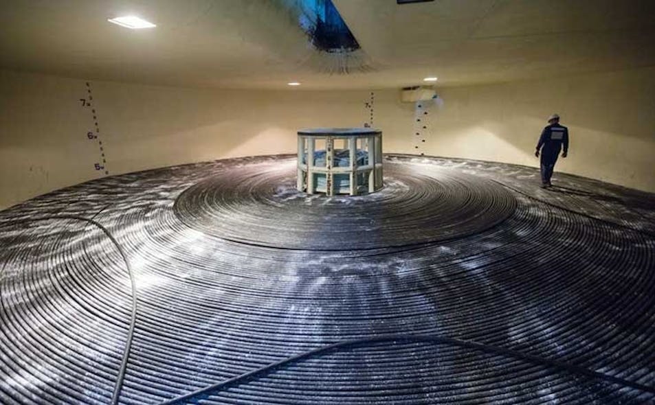 A huge spool of the MAREA subsea data cable stored on board its installation vessel near Virginia Beach. (Photo: RUN Studios for Microsoft)