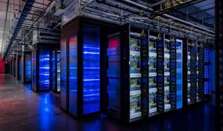 Rows of custom GPU-powered machine learning servers inside a Facebook data center. (Photo: Facebook)