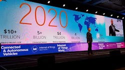 How much data will the Internet of Things generate? Lots of it, as we are reminded in this keynote slide from IoT World 2017. (Photo: Rich Miller)