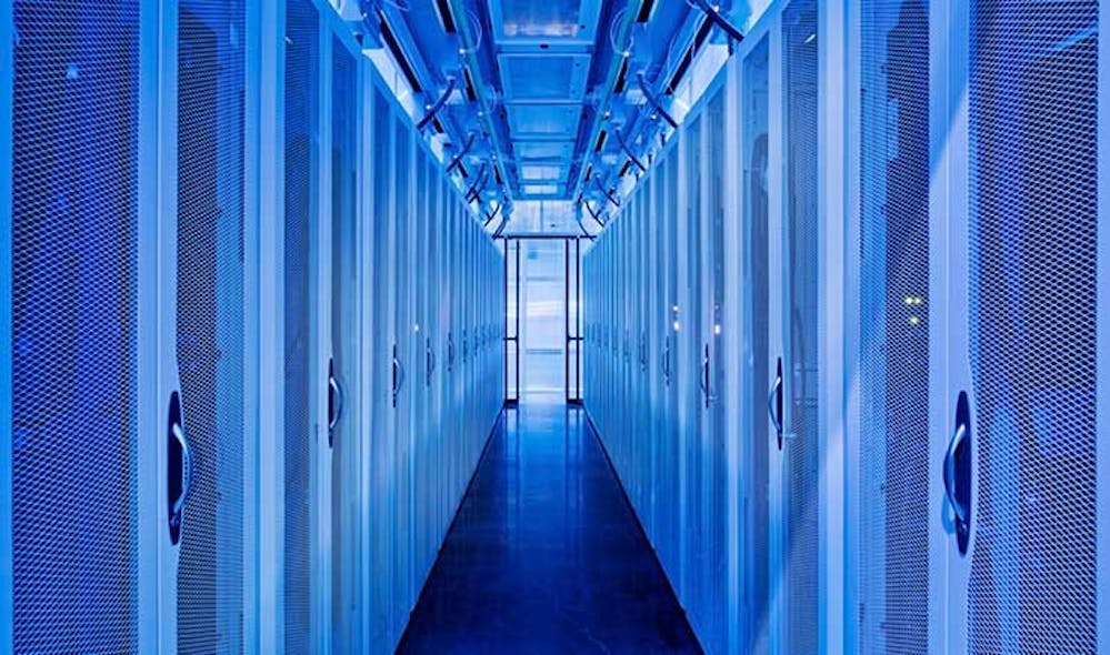A row of cabinets inside a containment system within an Aligned Energy data center. (Image: Aligned Energy)