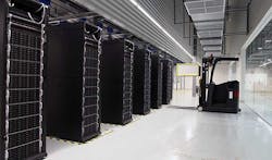Supermicro&rsquo;s new server manufacturing facility in San Jose uses robotic vehicles to handle fully-loaded racks of servers. (Photo: Supermicro)