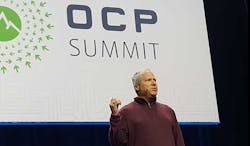 Open Compute Project Chairman and President Mark Roenigk speaks at the 2018 OCP Summit Tuesday in San Jose, Calif. (Photo: Rich Miller)