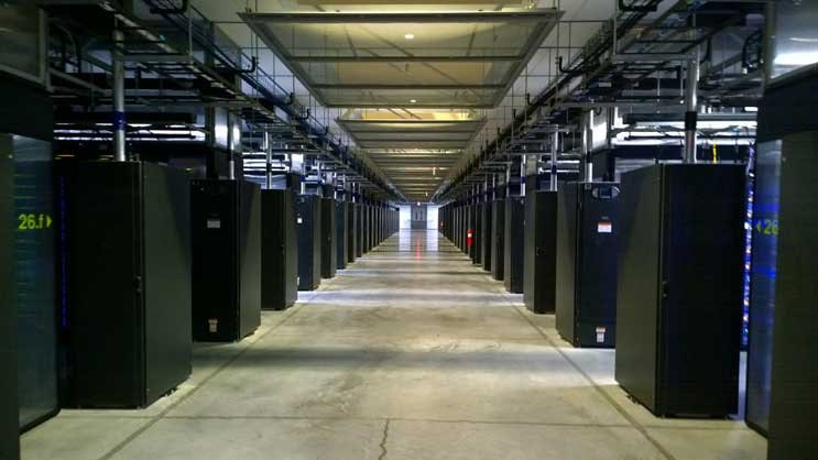 Rows of servers inside a a Facebook data center. (Photo: Rich Miller)