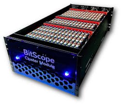 The BitScope Pi Cluster Modules system creates an affordable, scalable, highly parallel testbed for high-performance-computing system-software developers. The system comprises five rack-mounted BitScope Pi Cluster Modules consisting of 3,000 cores using Raspberry Pi ARM processor boards, fully integrated with network switching infrastructure. (Image:: BitScope) The BitScope Pi Cluster Modules system creates an affordable, scalable, highly parallel testbed for high-performance-computing system-software developers. The system comprises five rack-mounted BitScope Pi Cluster Modules consisting of 3,000 cores using Raspberry Pi ARM processor boards, fully integrated with network switching infrastructure. (Image:: BitScope)