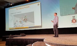 Get out from behind the podium during your presentation. An example: Compass CEO Chris Crosby likes to use the whole stage. (Photo: Rich Miller)
