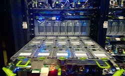 A data storage rack inside a Facebook data center. (Photo: Rich Miller)