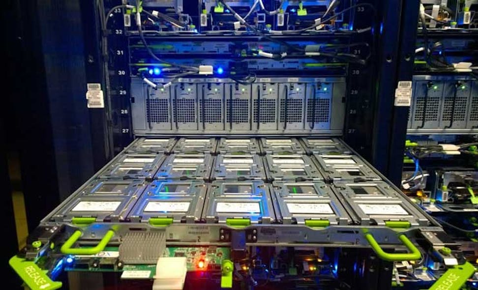 A data storage rack inside a Facebook data center. (Photo: Rich Miller)